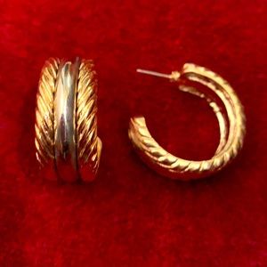 3/4 hoop engraved gold and silver earrings